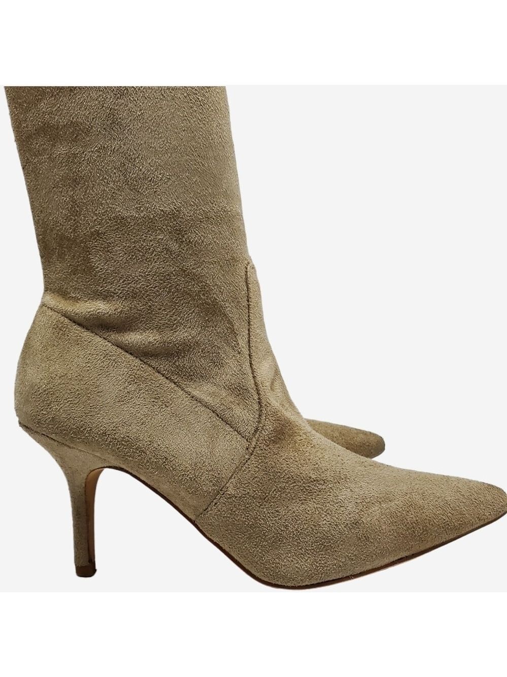 Suede Pointed Toe Over The Knees Thigh High Stretchy Heeled Boot - Picture 13 of 16